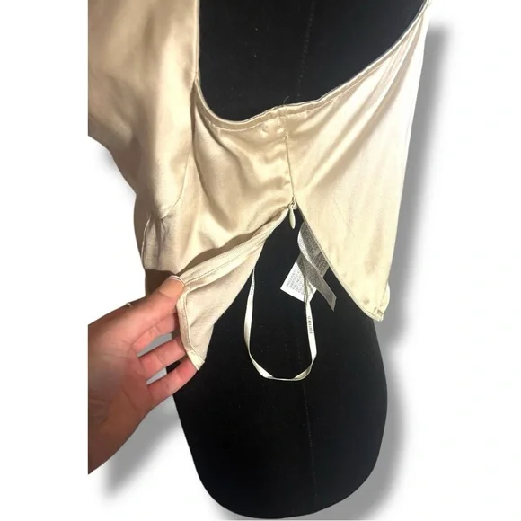 H&M Chic Ivory Satin Skinny Strap Cowl Neck Women's Cropped Camisole Top - Picture 5 of 16